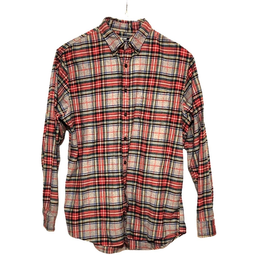 Lands End Flannel Shirt Traditional Fit Gray Red Green Plaid Mens L/T 16-16 1/2